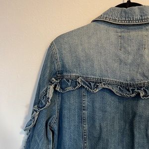 Ruffle Detail Medium Wash denim jacket
